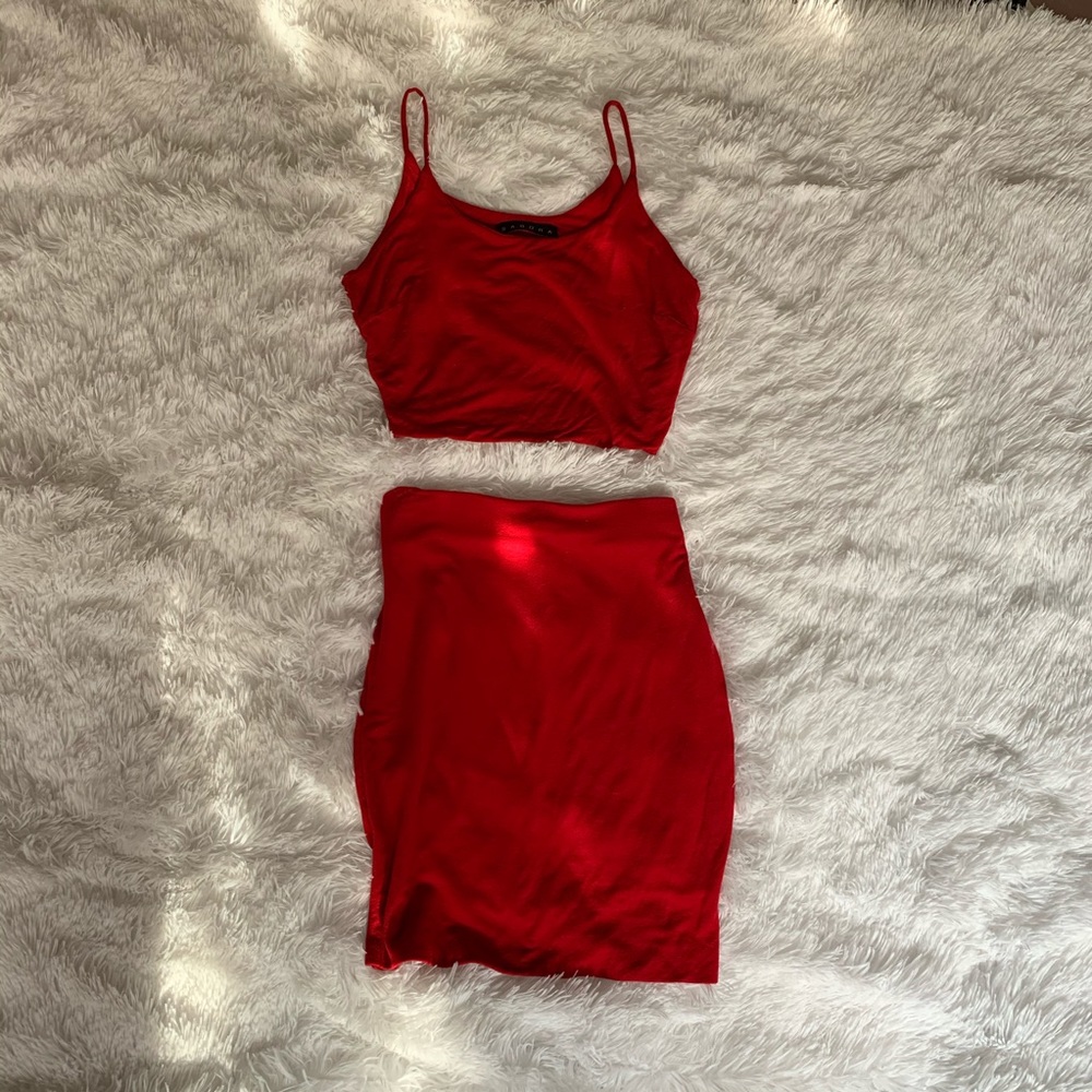 Red Crop Top and Skirt Set